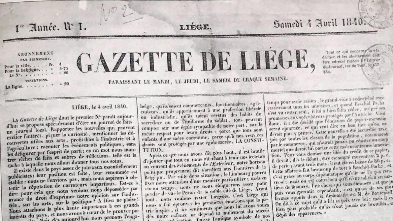 <p>Auf dieser Aufnahme ist die erste Ausgabe von „La Gazette de Liége“ zu sehen.</p>