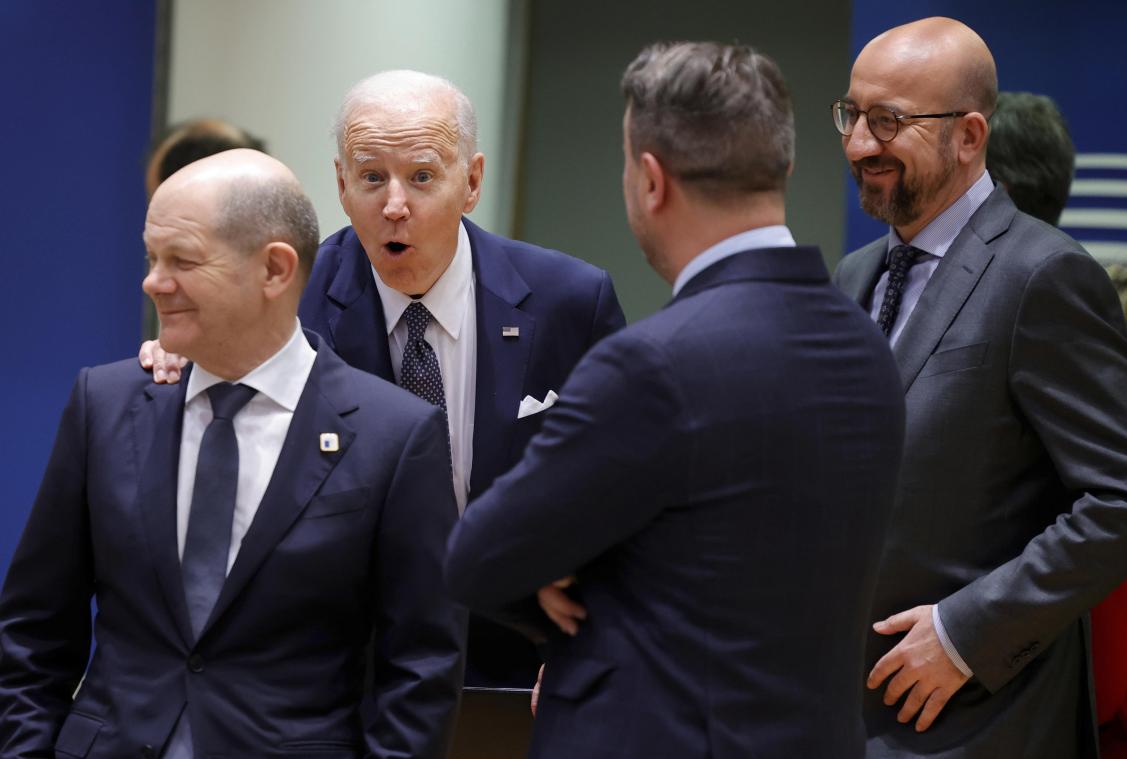 <p>Lässt sich nicht von seiner Linie abbringen: Olaf Scholz. Hier mit (v.l.) Joe Biden, Xavier Bettel und Charles Michel beim G7-Gipfel in Brüssel.</p>