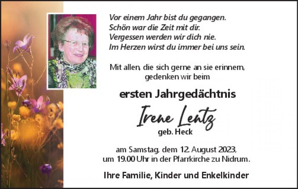 Frau Lentz-Heck Irene - Nachrufe und Jahrgedächtnis - GrenzEcho