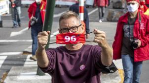 <p>FGTB-Protest im September 2021 gegen das Tarifgesetz von 1996</p>