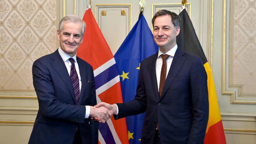 <p>Alexander De Croo (r.) und sein norwegischer Amtskollege Jonas Gahr Store</p>