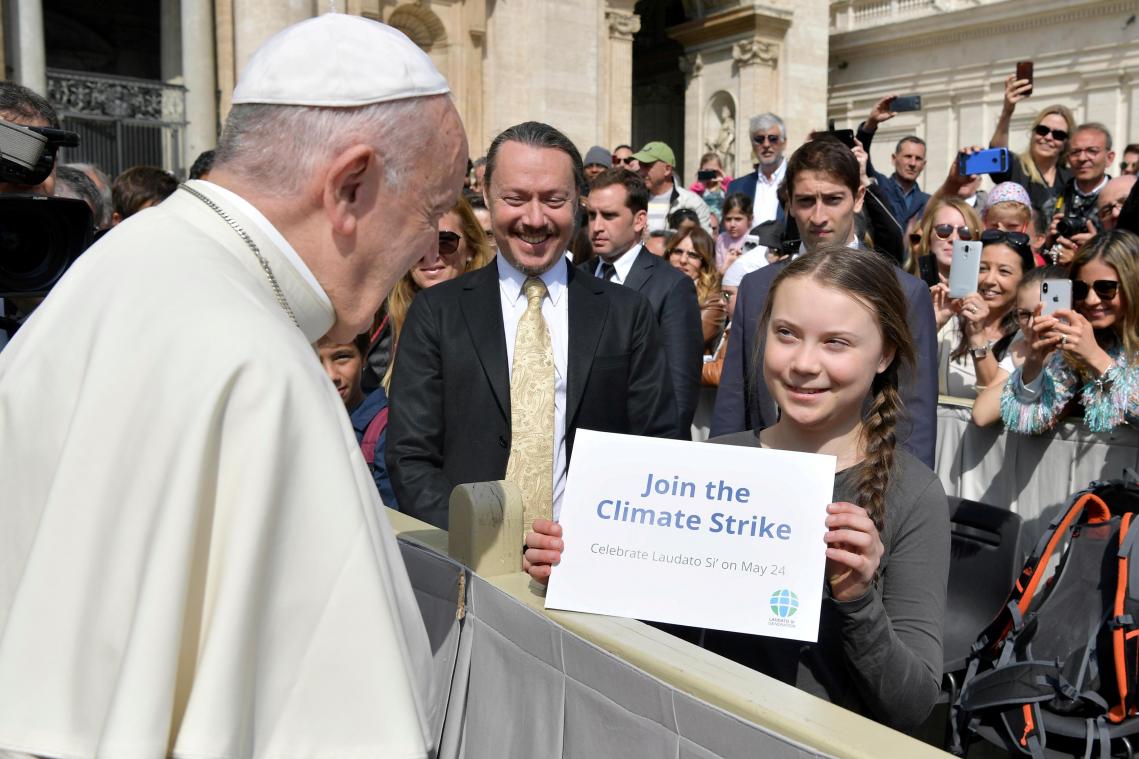 <p>Thunberg teilt dem Papst mit: „Join the Climate Strike“</p>
