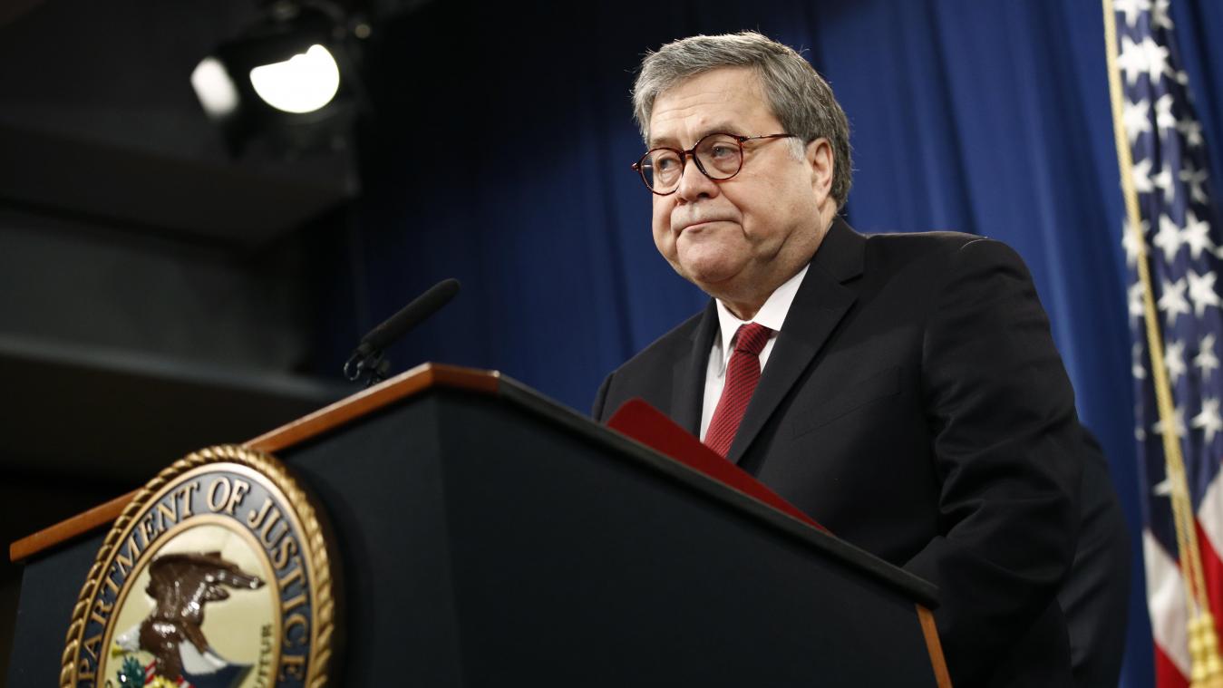 <p>US-Justizminister William Barr spricht bei einer Pressekonferenz über die Veröffentlichung der bearbeiteten Version des Mueller-Berichts.</p>