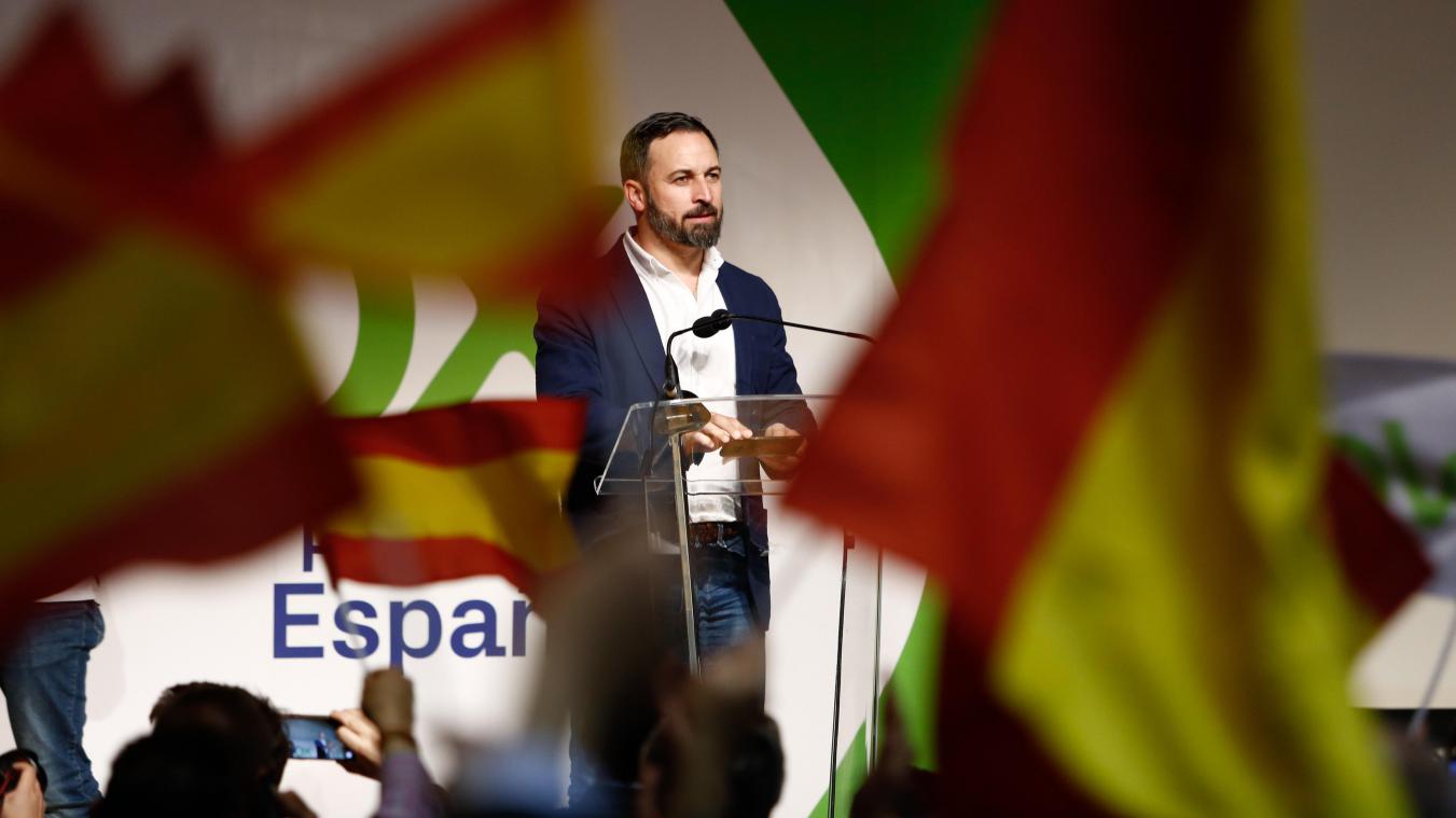 <p>Santiago Abascal, Vorsitzender der rechtspopulistischen Partei Vox, spricht bei einer Wahlkampfveranstaltung seiner Partei.</p>