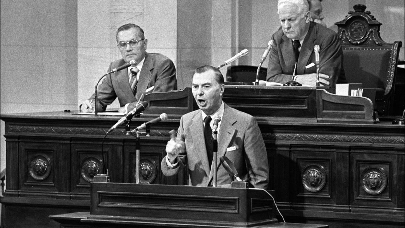 <p>Leo Tindemans Ende der 70er Jahre im föderalen Parlament.</p>