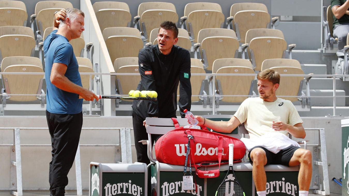 <p>David Goffin (r.) beim Training in Paris.</p>