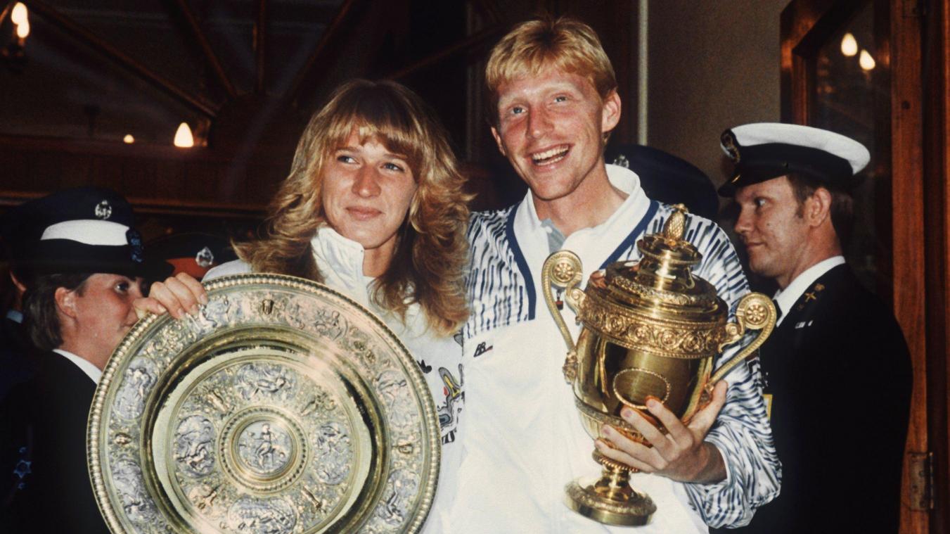 <p>Wimbledonsieger Steffi Graf und Boris Becker am 08. Juli 1989</p>