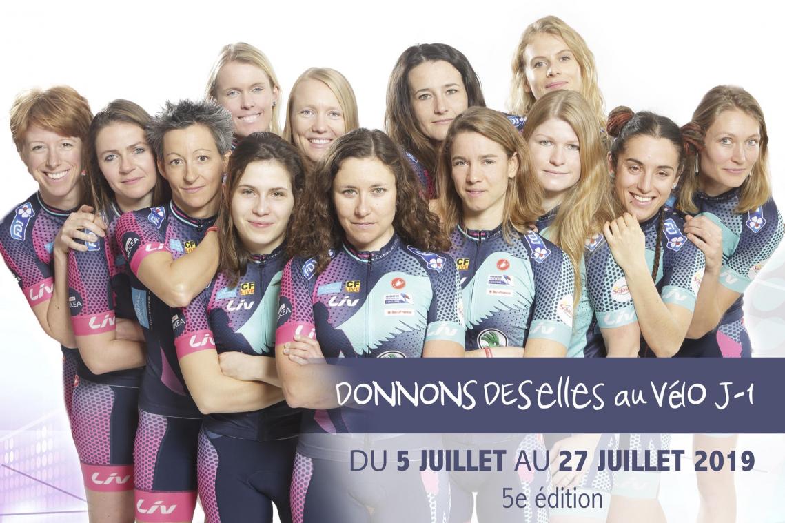 <p>Jacqueline Lejoly (ganz links) und ihre zwölf Mitstreiterinnen kämpfen für mehr Frauen im Radsport.</p>