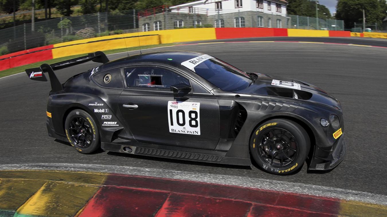 <p>Der Eupener Markus Palttala im Bentley Continental beim Testtag in Spa-Francorchamps</p>
