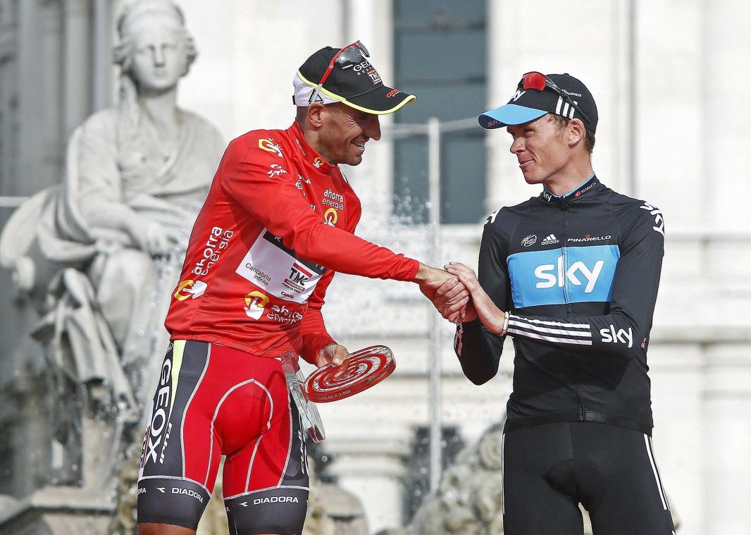 <p>Juan Cobo (links) musste seinen Vuelta-Sieg an Chris Froome (rechts) abtreten.</p>