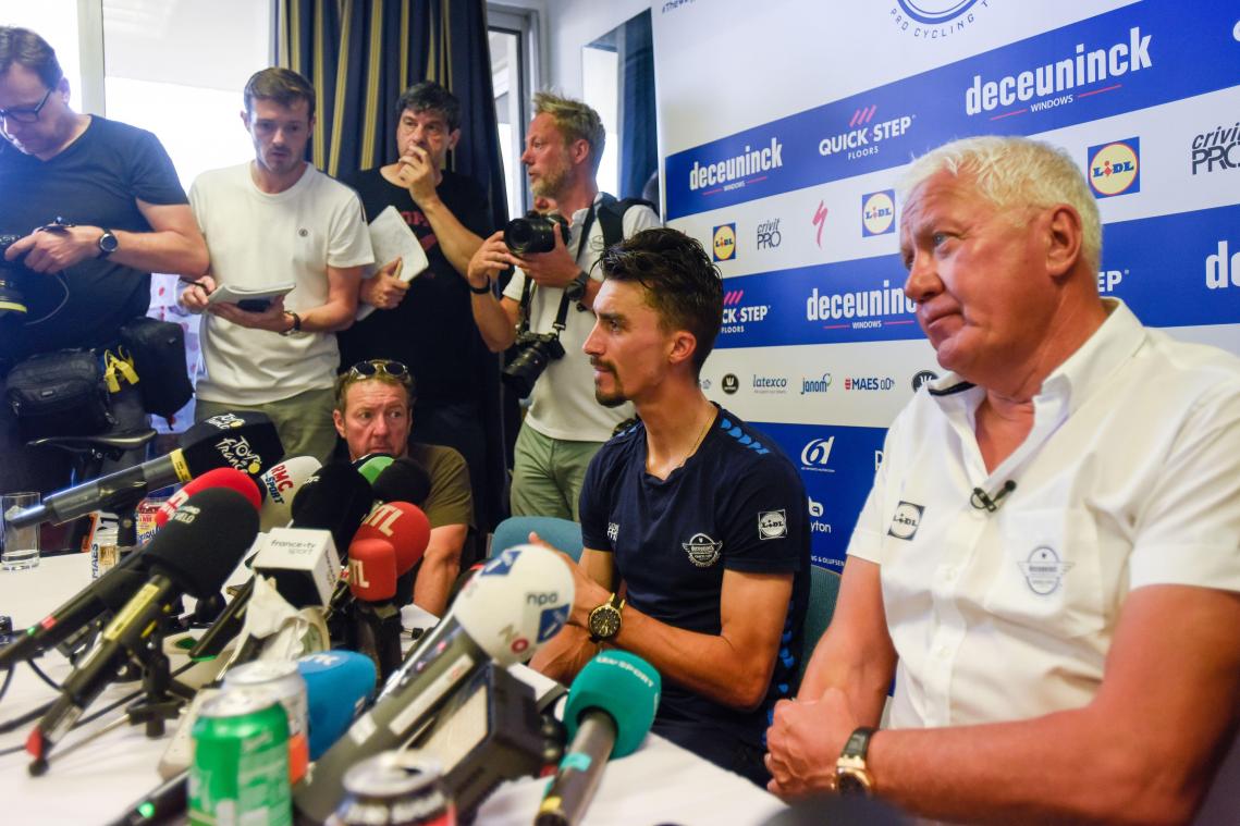 <p>Julian Alaphilippe und Patrick Lefevere</p>