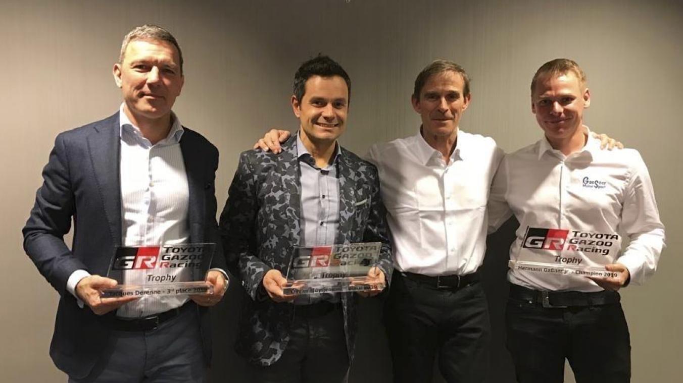 <p>In Madrid wurden die drei Besten der Toyota Trophy 2019 geehrt (v.l.): Jacques Derenne, Olivier Muytjens, Pascal Vasselon (Technikdirektor von Toyota Motorsport) und Hermann Gassner jr.</p>