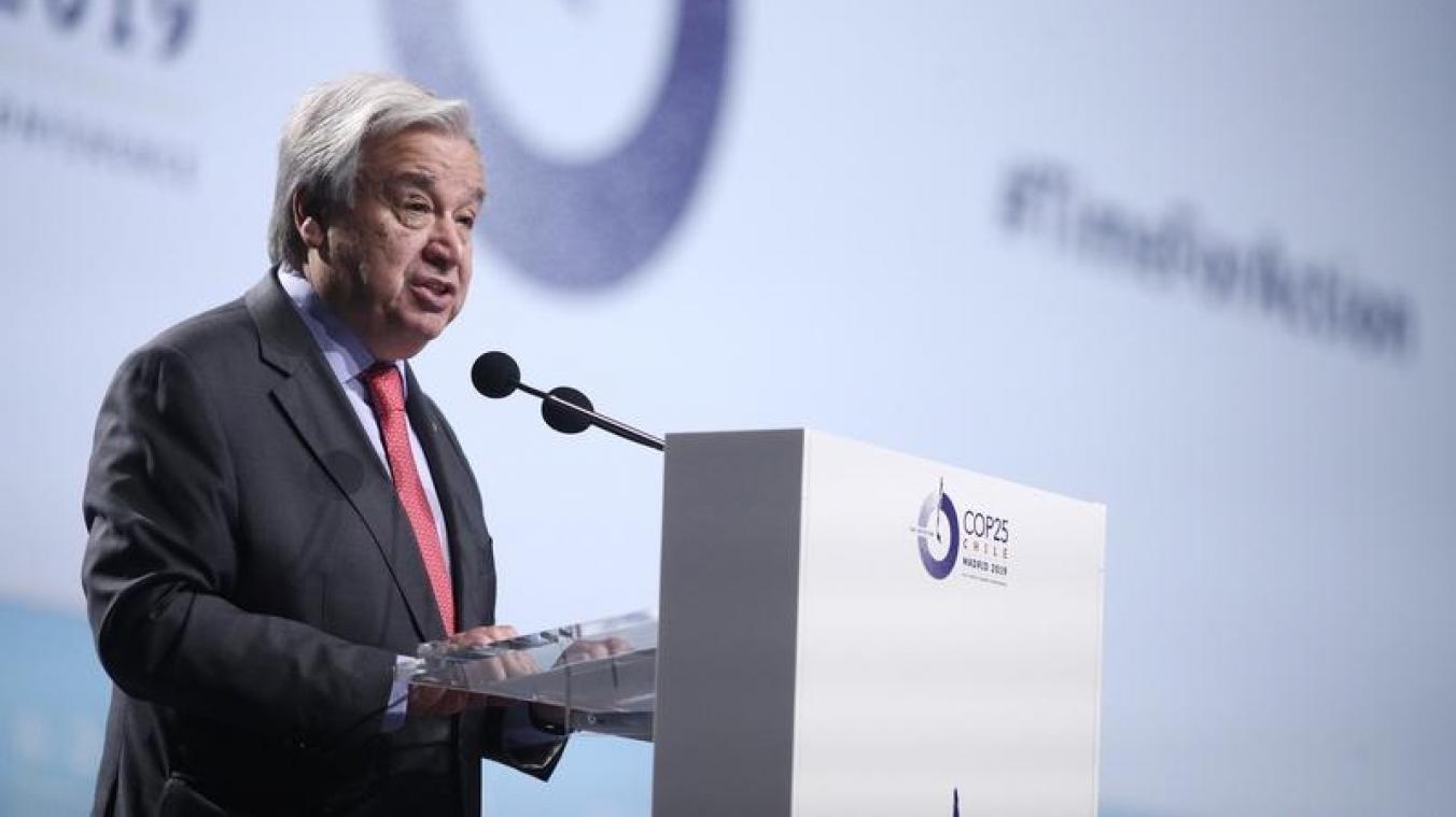 <p>Antonio Guterres, UN-Generalsekretär, hält eine Rede zur Eröffnung der 25. UN-Klimakonferenz in Madrid.</p>