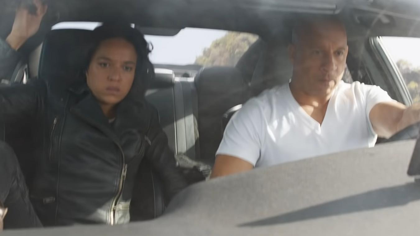 <p>Michelle Rodriguez und Vin Diesel in einer Actionszene im Trailer zu „F9“.</p>