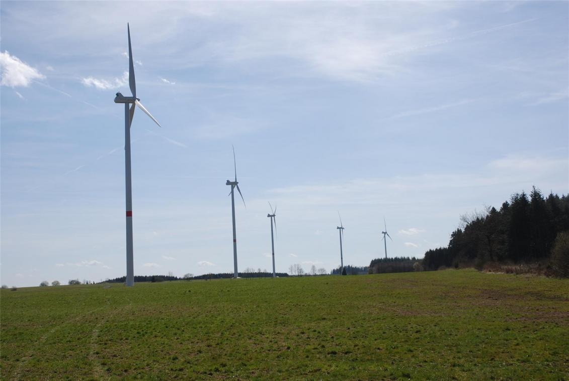 <p>Ein neuer Windpark könnte entlang der Autobahn E 42 zwischen Born-Kaiserbaracke und Ligneuville, auf dem Gebiet der Gemeinde Amel, errichtet werden. Das Bild zeigt den nahen Windpark Emmelser Heide.</p>