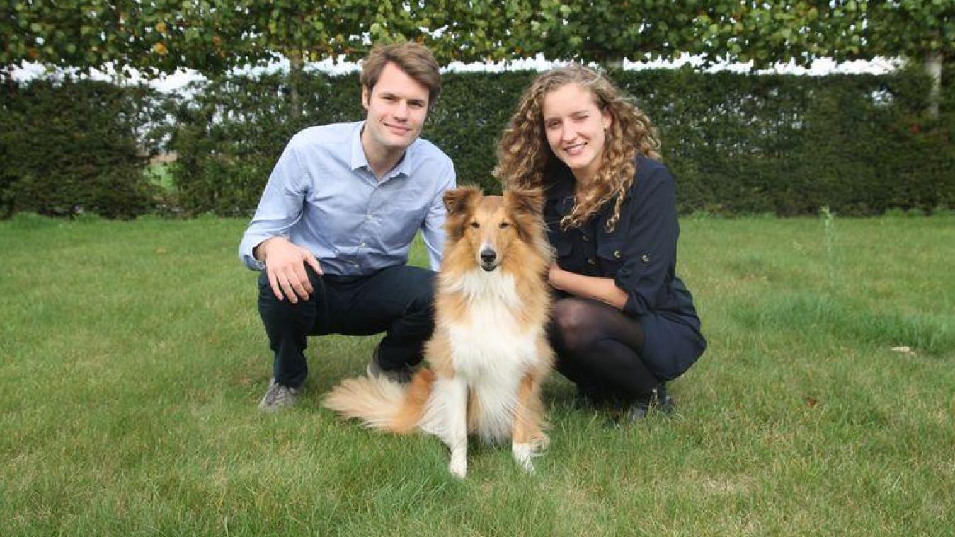 <p>Die Köpfe hinter „BuddyBites“: Mattijs Brandt (l.) und Charlotte Coene und ihr Hund Sky.</p>