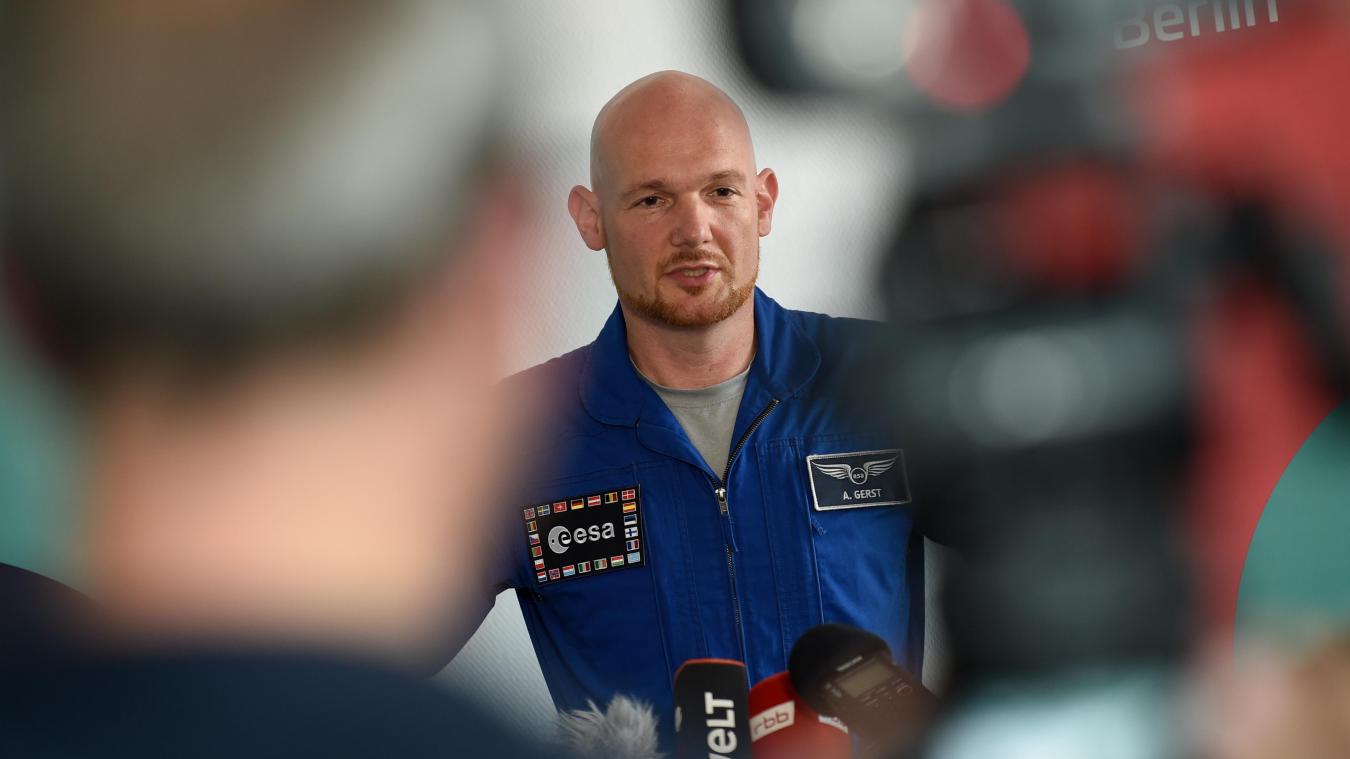 <p>Astronaut Alexander Gerst bei einem Pressegespräch im Juli 2019</p>