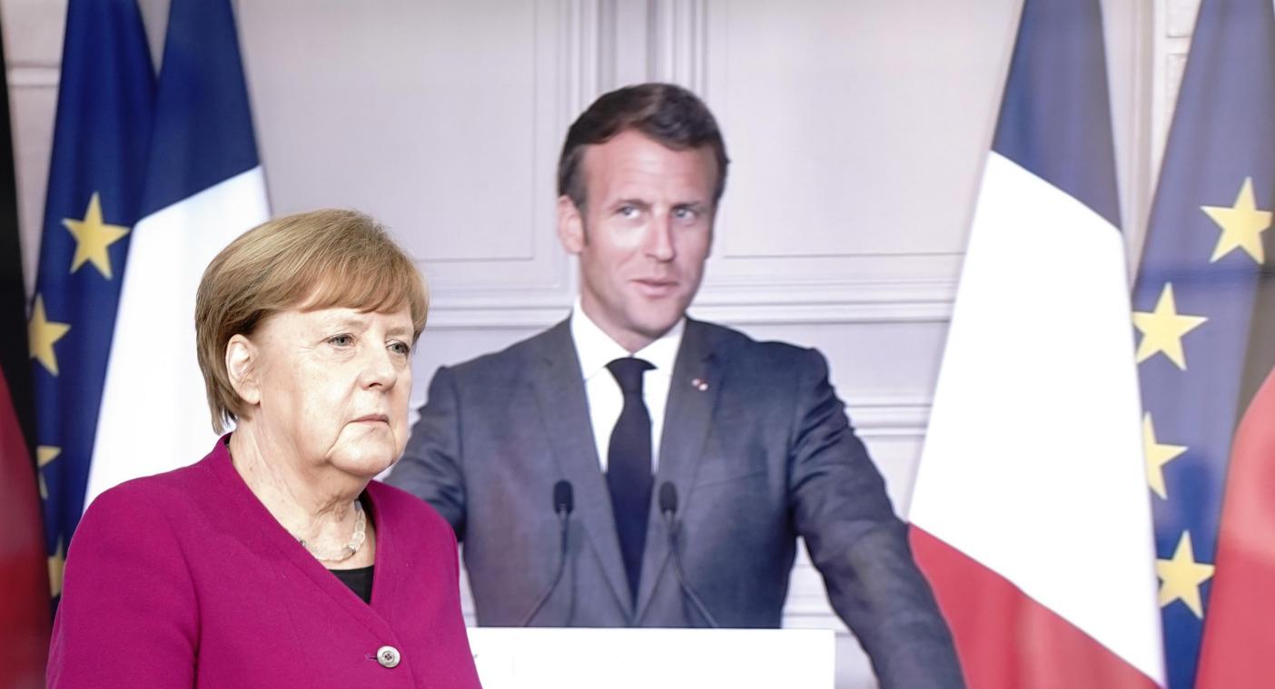 <p>Sie in Berlin, er zugeschaltet in Paris, Brüssel im Blick: Angela Merkel und Eammanuel Macron mit einem gemeinsamen Vorstoß für ein EU-Konjunkturprogramm.</p>
