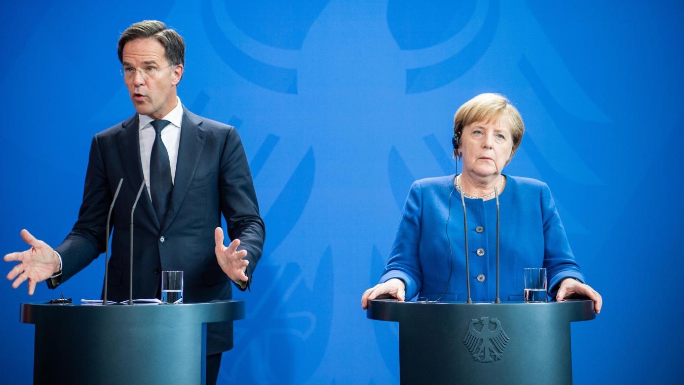 <p>Oktober 2019, Berlin: Mark Rutte, Ministerpräsident der Niederlande, und Bundeskanzlerin Angela Merkel (CDU), geben anlässlich der deutsch-niederländischen Regierungskonsultationen im Bundeskanzleramt eine Pressekonferenz.</p>
