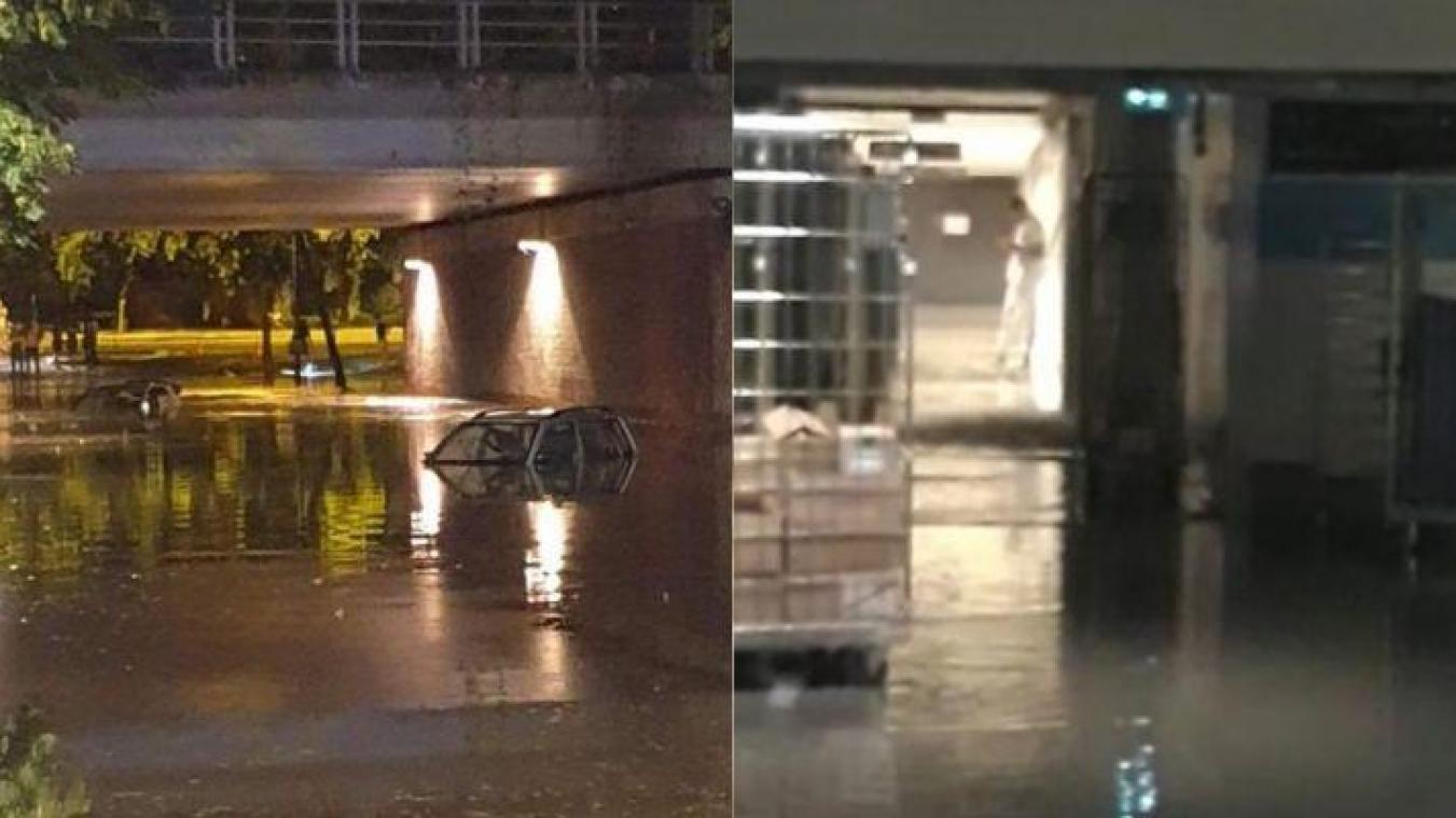 <p>Land unter in Kortrijk: In der Stadt haben heftige Unwetter gewütet und unter anderem einige Straßen (Foto links) sowie das Spital AZ Groeninge überflutet (Foto rechts).</p>