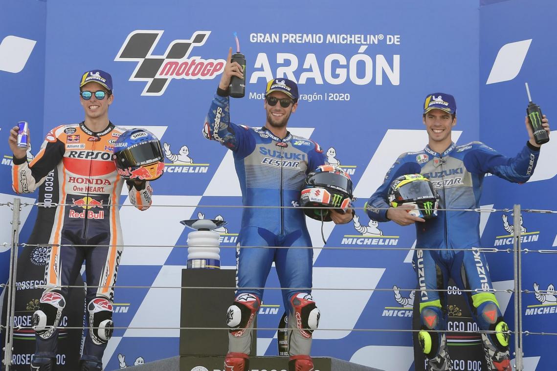 <p>Das Podium der MotoGP in Aragon.</p>