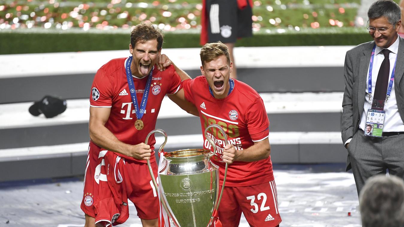 <p>Sie gilt es zu jagen: Die Bayern um Leon Goretzka (links) und Joshua Kimmich.</p>