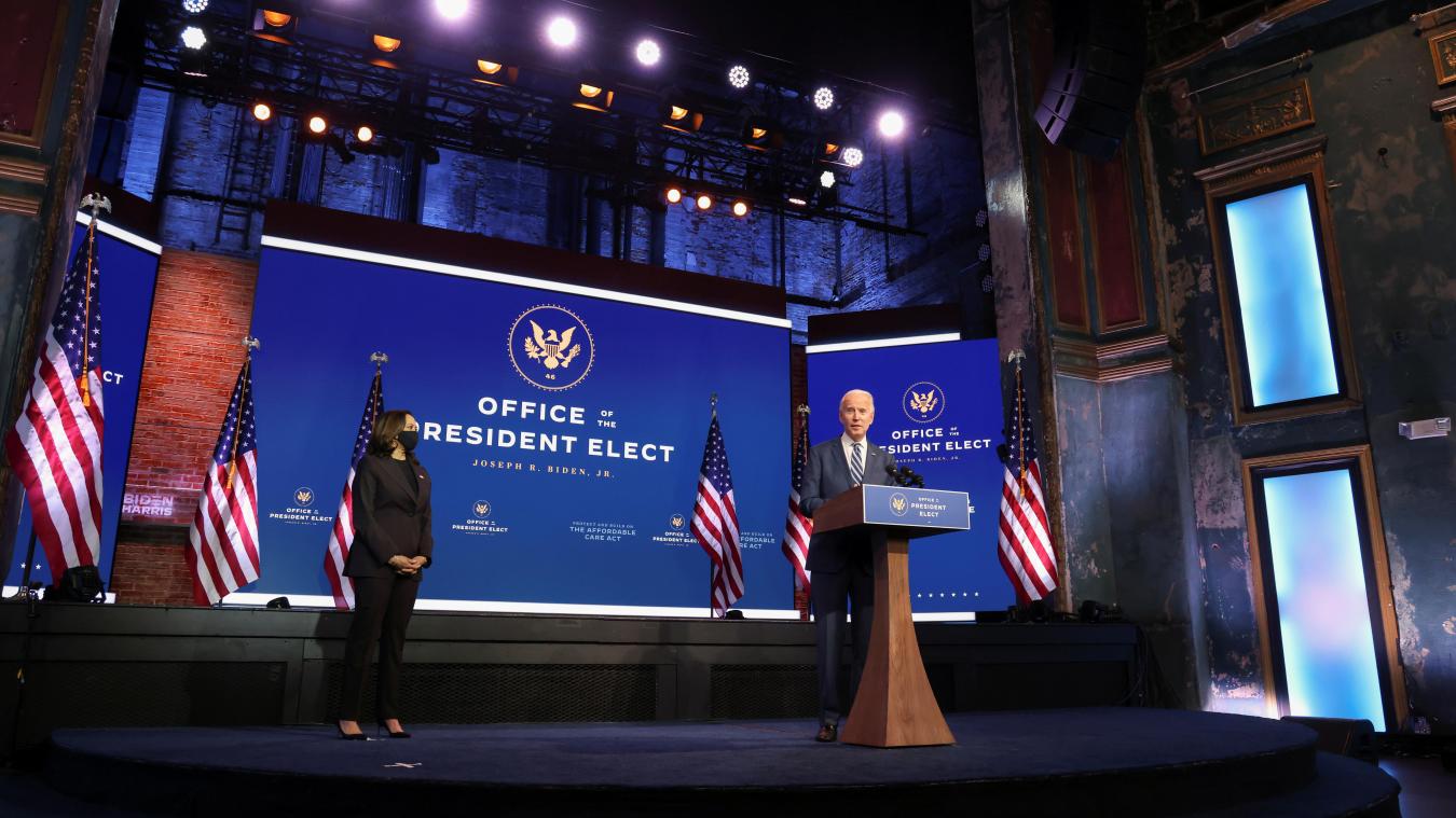 <p>Der designierte US-Präsident Joe Biden neben der designierten US-Vizepräsidentin Kamala Harris</p>
