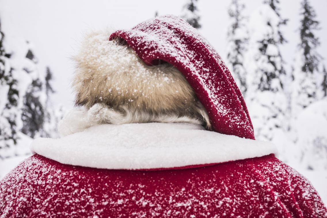 <p>Das Bild zeigt einen Weihnachtsmann im Weihnachtsmanndorf in Rovaniemi, Finnland.Rot ist klar die Lieblingsfarbe.</p>