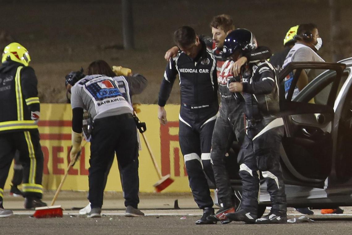 <p>Romain Grosjean nach seinem Crash am Wochenende</p>