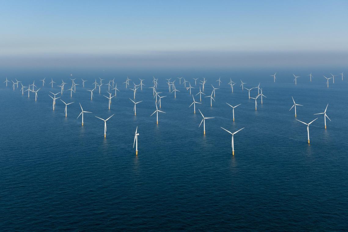 <p>Windpark in der belgischen Nordsee. Die Produktion von Offshore-Windenergie wurde 2020 um 45  % gesteigert.</p>