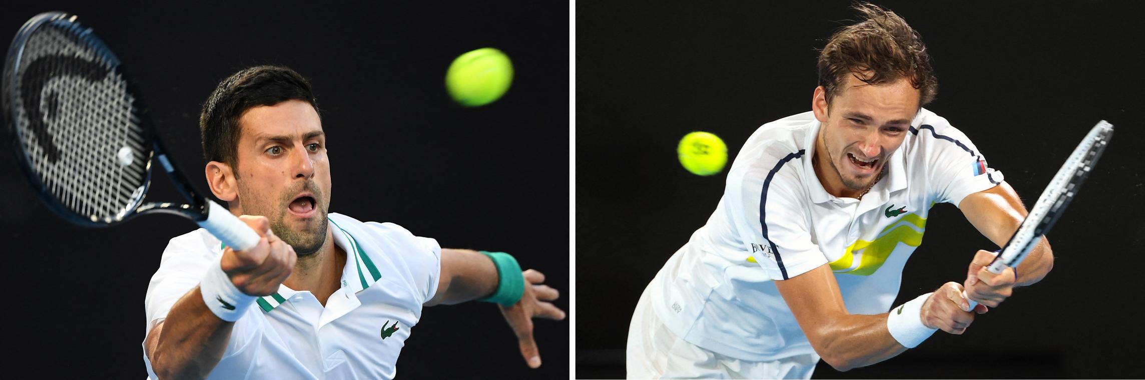 <p>Novak Djokovic (links) gegen Daniil Medwedew</p>