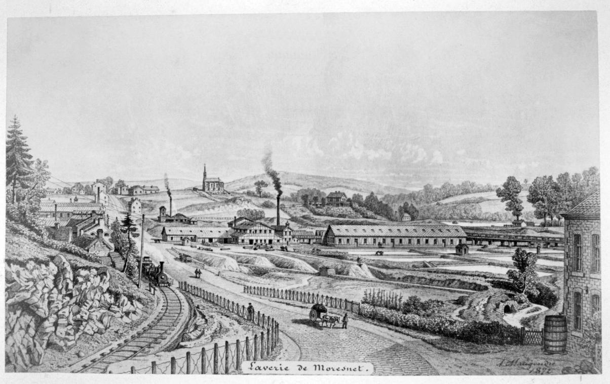 <p>Die Lithographie aus dem Jahr 1872 zeigt Gebäude der Gesellschaft der Vieille-Montagne. Der Kriminalroman setzt sich mit der Kelmiser Vergangenheit auseinander und entführt den Leser ebenfalls in das 19. Jahrhundert.</p>