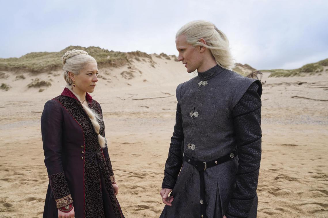 <p>Das vom Unternehmen HBO herausgegebene Foto zeigt Emma D'Arcy als Prinzessin Rhaenyra Targaryen und Matt Smith als Prinz Daemon Targaryen in der Game of Thrones-Vorgeschichte „House of the Dragon“. HBO gehört ebenfalls zu WarnerMedia.</p>
