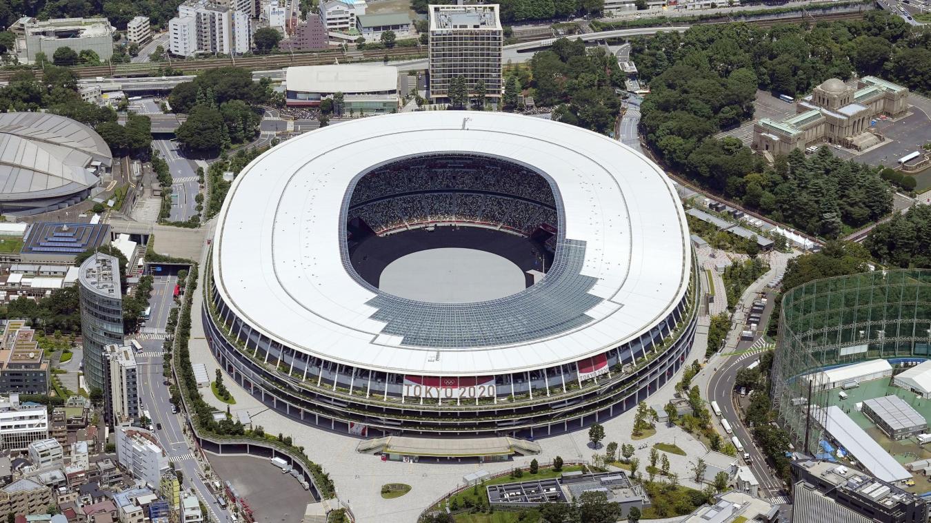<p>Ein Foto aus einem Kyodo News-Hubschrauber zeigt das Olympiastadion in Tokio.</p>