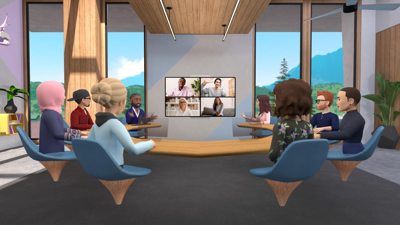 <p>Die von Facebook zur Verfügung gestellte Illustration zeigt einen virtuellen Raum. Facebook-Gründer Zuckerberg will „eine virtuelle Umgebung schaffen, in der man mit Menschen in digitalen Räumen zusammen sein kann“.</p>