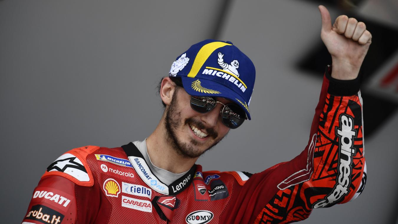 <p>Der Italiener Francesco Bagnaia (Ducati) feiert seinen Moto-GP-Sieg in Jerez.</p>