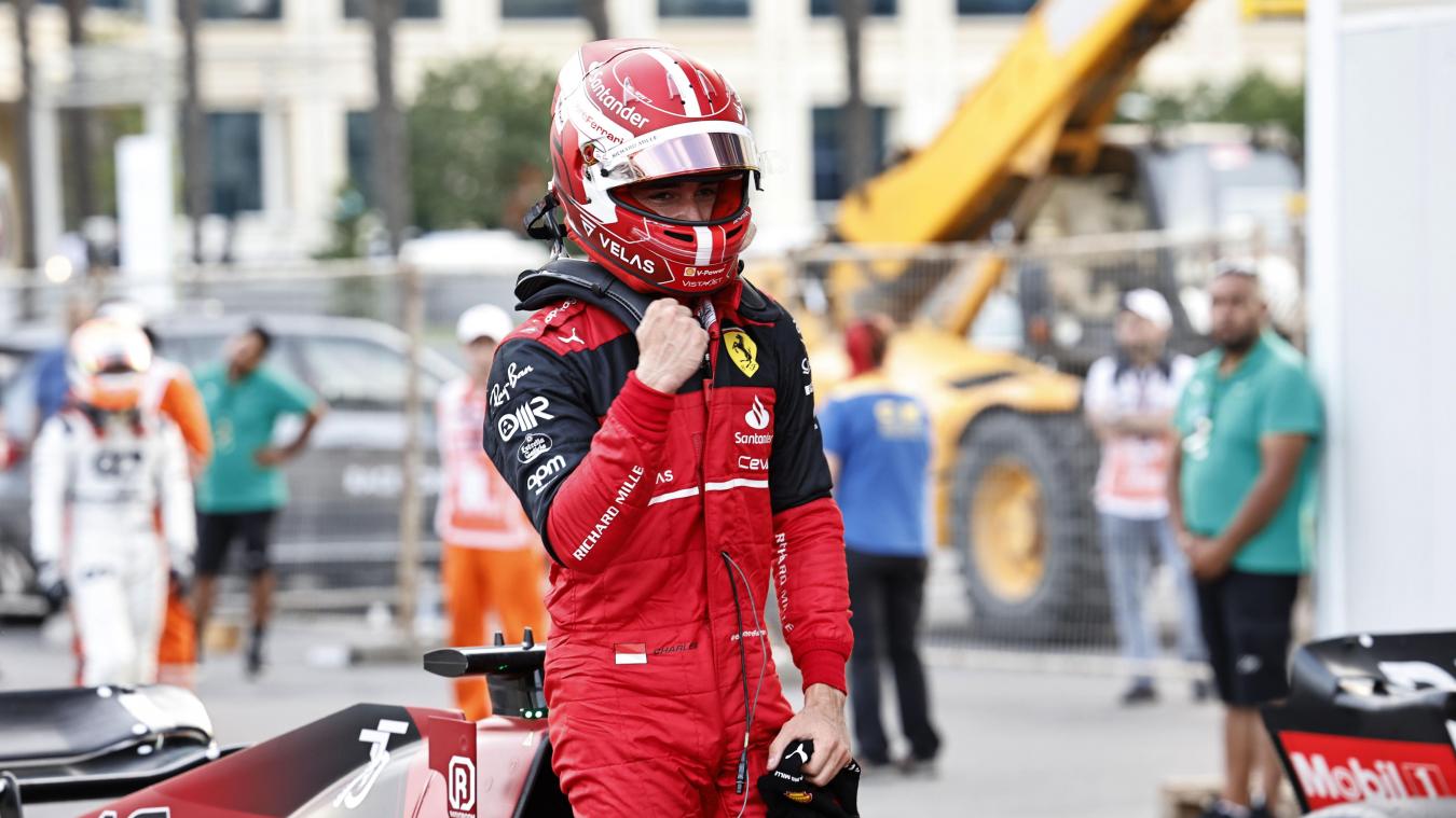 <p>Charles Leclerc aus Monaco vom Team Ferrari jubelt nach dem Qualifying.</p>