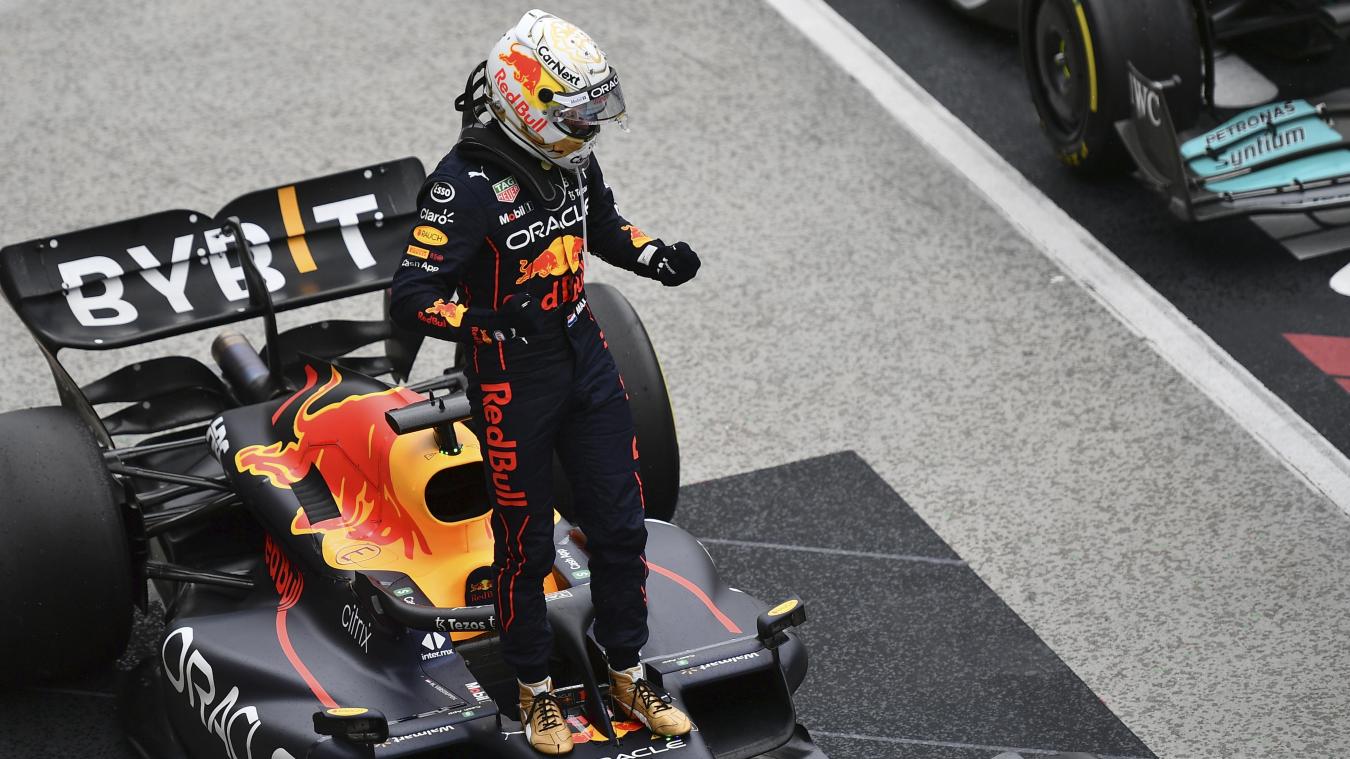 <p>Max Verstappen aus den Niederlanden vom Team Red Bull jubelt nach seinem Sieg.</p>