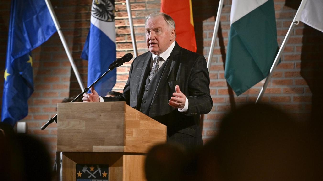 <p>Parlamentspräsident Karl-Heinz Lambertz bei seiner Ansprache am Freitag in Kelmis</p>