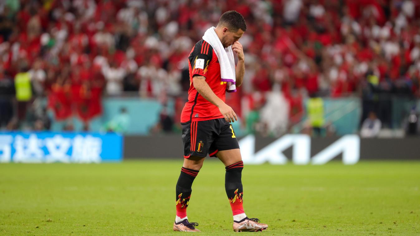 <p>Nach der Niederlage gegen Marokko war die Stimmung nicht nur bei Hazard am Boden.</p>