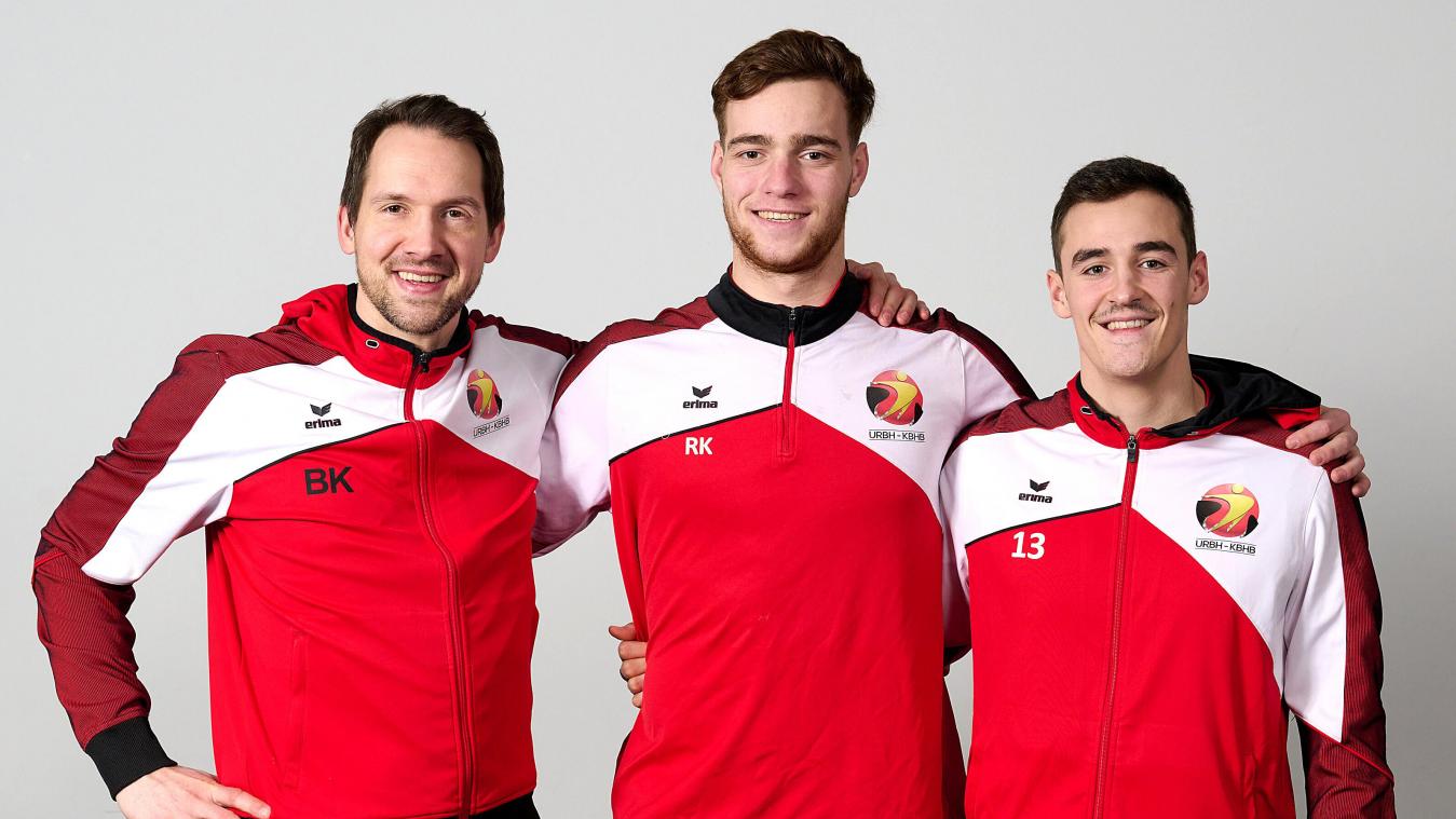 <p>Das ostbelgische Trio bei der Handball-Weltmeisterschaft: Bartosz Kedziora (Eupen), Raphaël Kötters (Eynatten) und Nick Braun (Hergenrath, v.l.n.r.).</p>