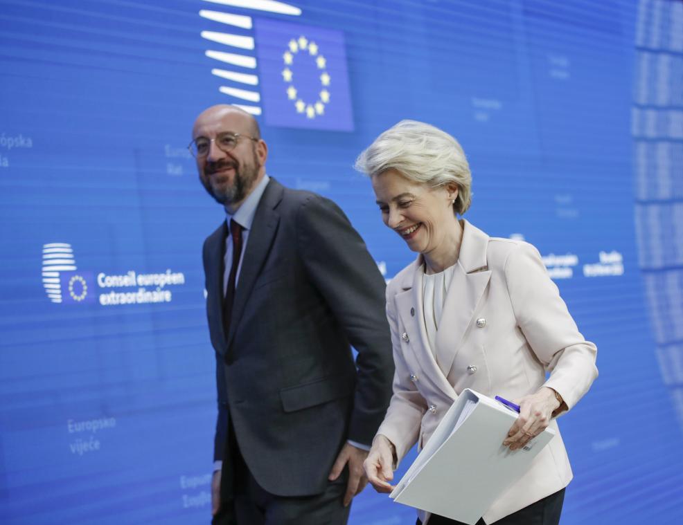 <p>EU-Ratschef Charles Michel und EU-Kommissionschefin Ursula von der Leyen beim EU-Gipfel</p>