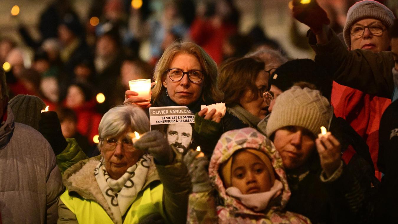 <p>Solidaritätskundgebung für Olivier Vandecasteele Ende Februar in Brüssel</p>