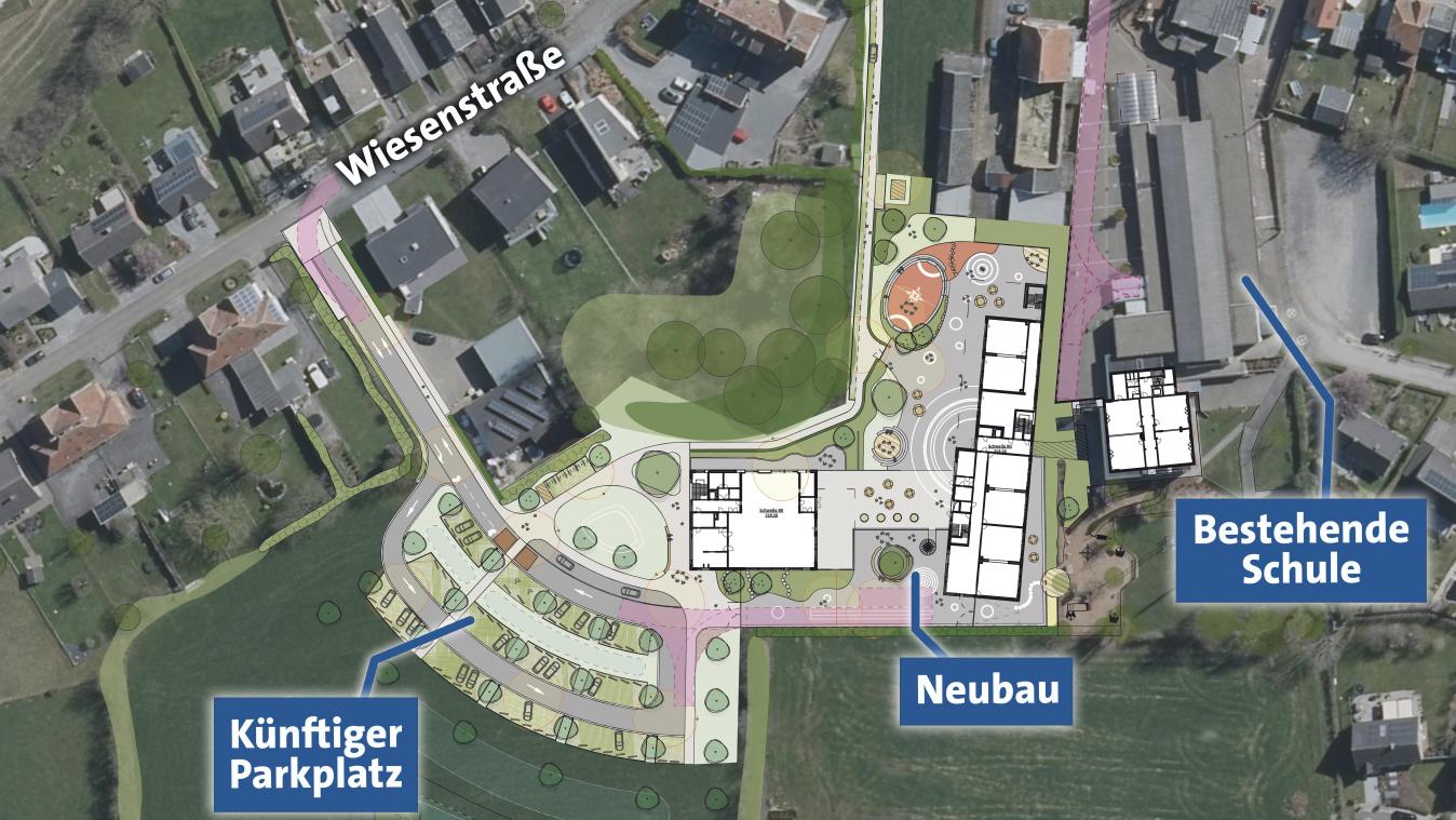 <p>Der geplante Neubau soll „auf der grünen Wiese“ direkt neben dem bestehenden Schulgelände errichtet werden.</p>
