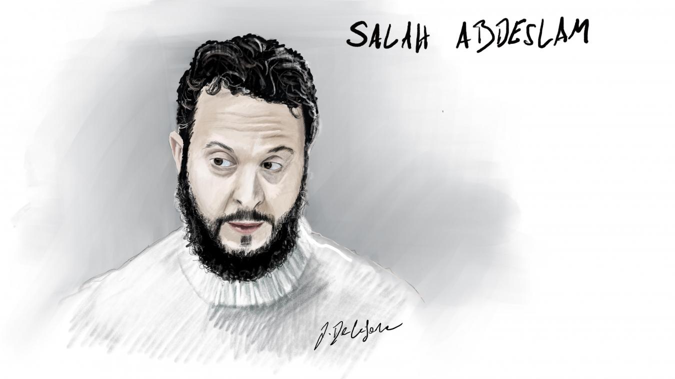 <p>Gerichtszeichnung von Salah Abdeslam</p>