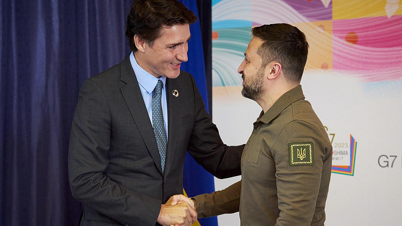 <p>Trudeau (l.) uns Selenskyj trafen sich zuletzt beim G7-Gipfel in Hiroshima.</p>