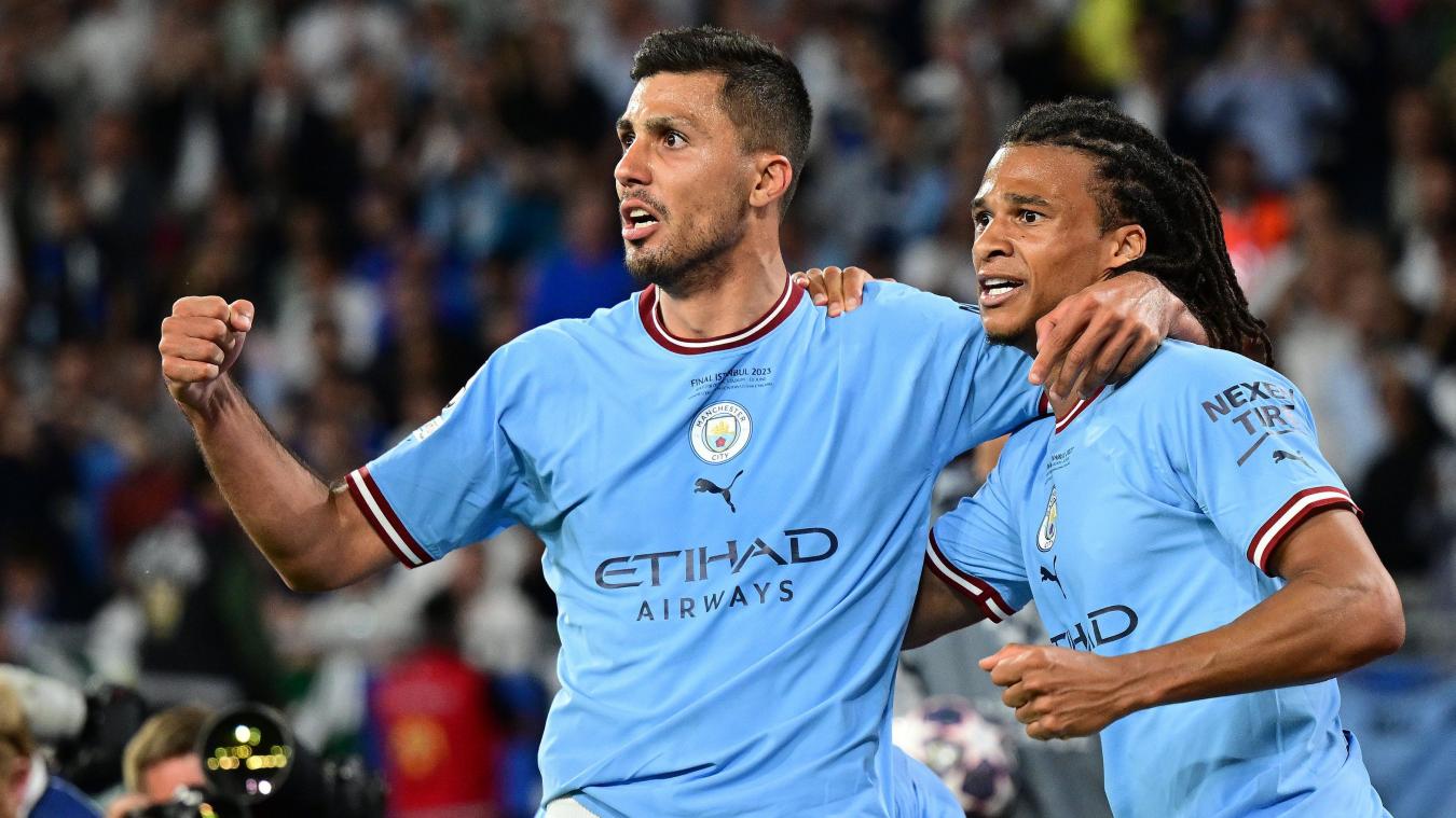 <p>Matchwinner: Rodrigo (links, hier mit Nathan Ake) erzielte den entscheidenen Treffer für Manchester City in Istanbul.</p>