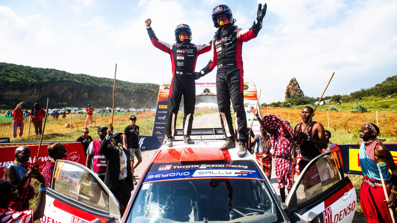 <p>Sébastien Ogier und Beifahrer Vincent Landais feiern ihren Triumph bei der legendären Schotter-Rallye.</p>