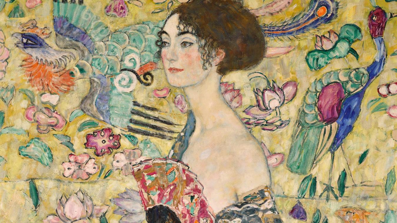 <p>Das Gemälde „Dame mit Fächer“ von Gustav Klimt</p>