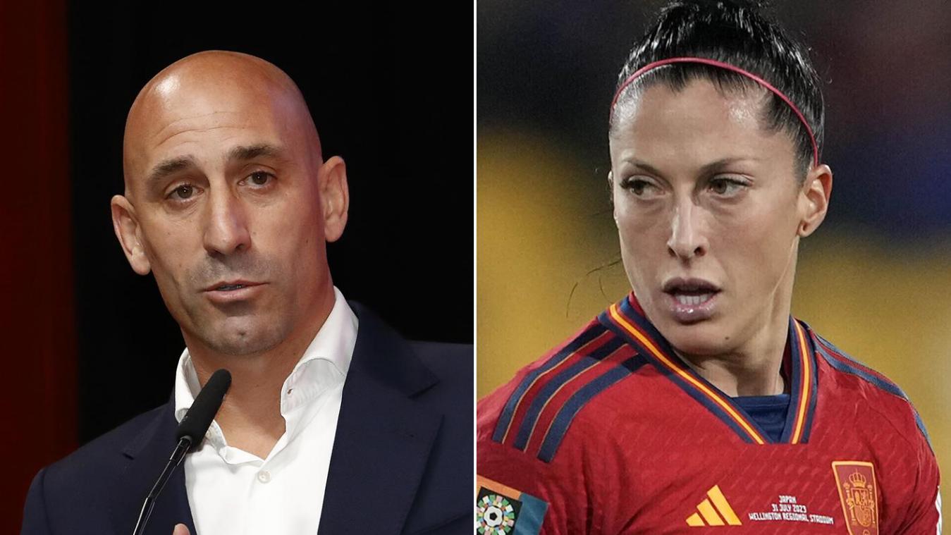 <p>Die Bildkombo zeigt Jennifer Hermoso (rechts) und Luis Rubiales (links).</p>